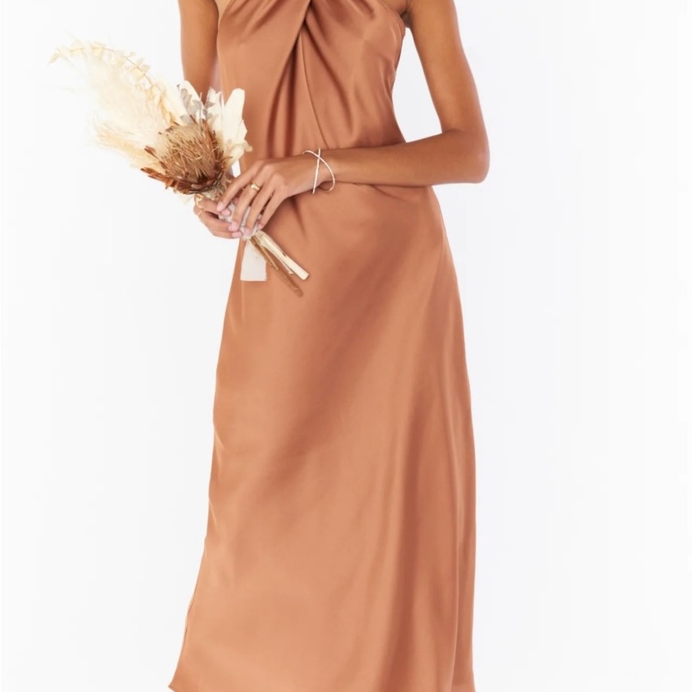 Show Me Your MuMu Jasmine Halter Midi Dress - Copper Luxe Satin
